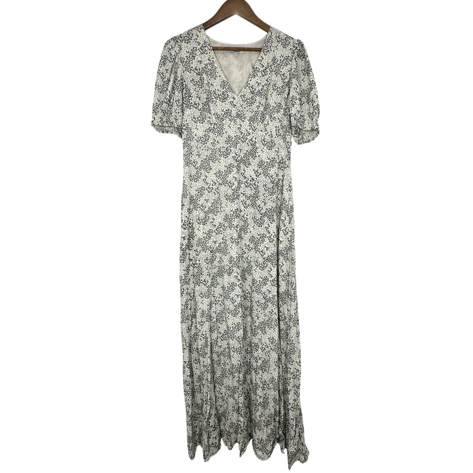 Madewell Floral Print V Neck Puff Sleeve Maxi Dress Size 6 Cream Black NWT - Image 2