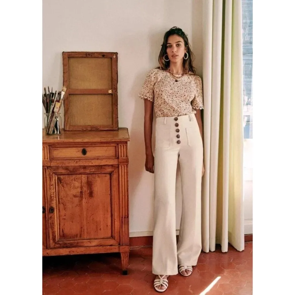 NWT Sezane Chuck Trouser in Ecru High Rise Wool Blend Pants 38 / 6 - Image 3