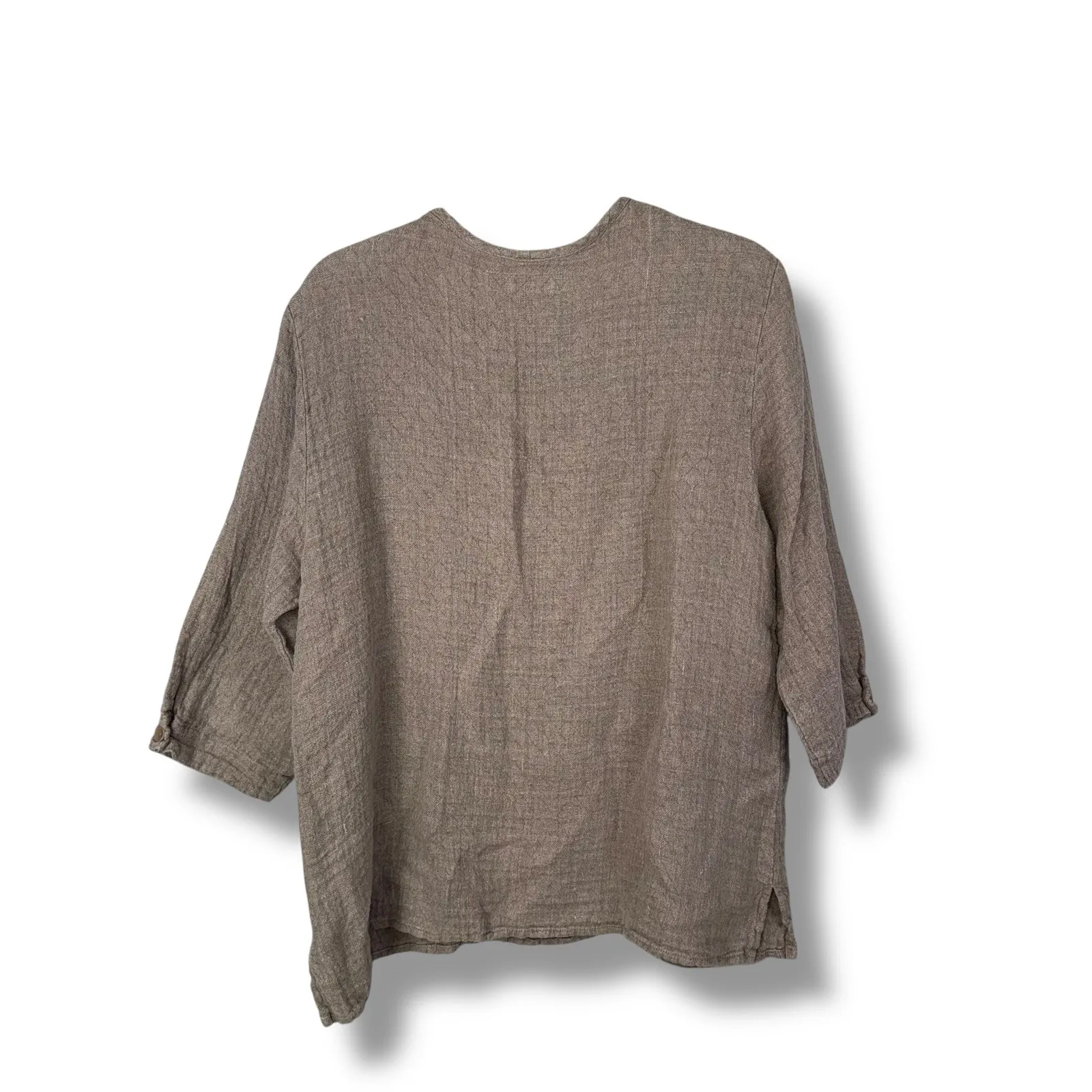 FLAX Linen‎ Top Women's Medium Beige 3/4 Sleeve Casual Blouse Made in Lithuania - Image 6