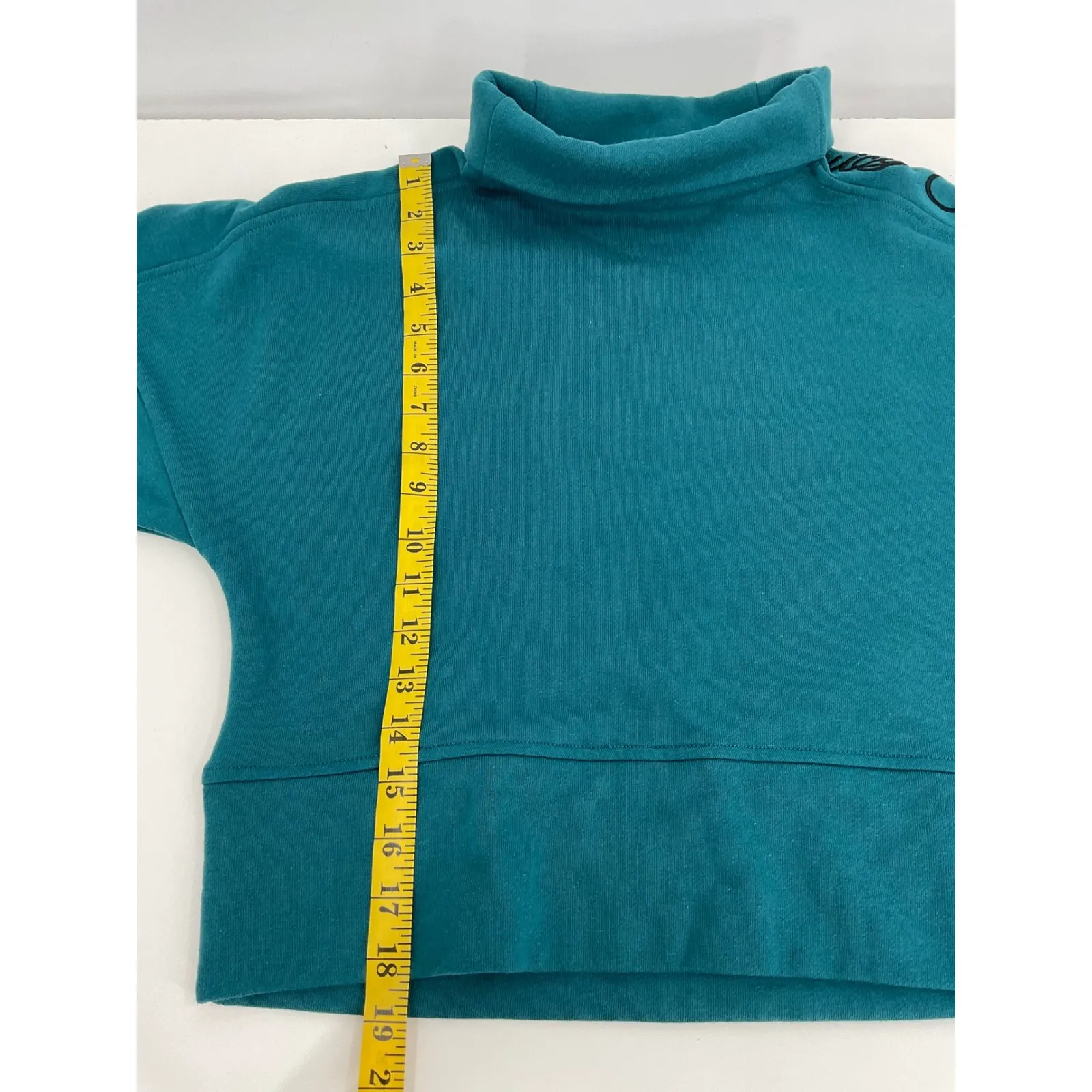 Juicy Couture Teal Turtleneck Cropped Sweatshirt Top Pullover Small‎ S - Image 6