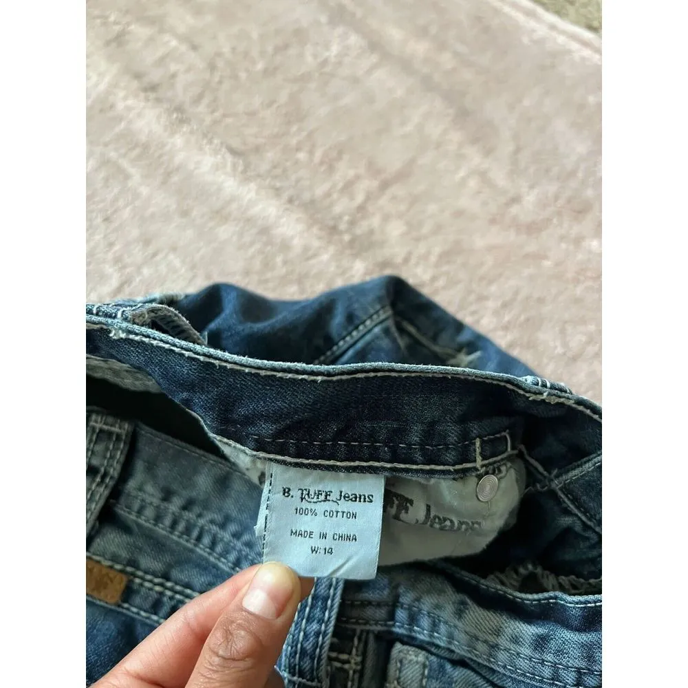 B Tuff Torque Western Barbed Wire Distressed Blue Denim Jeans Women's Size 14 - Image 7