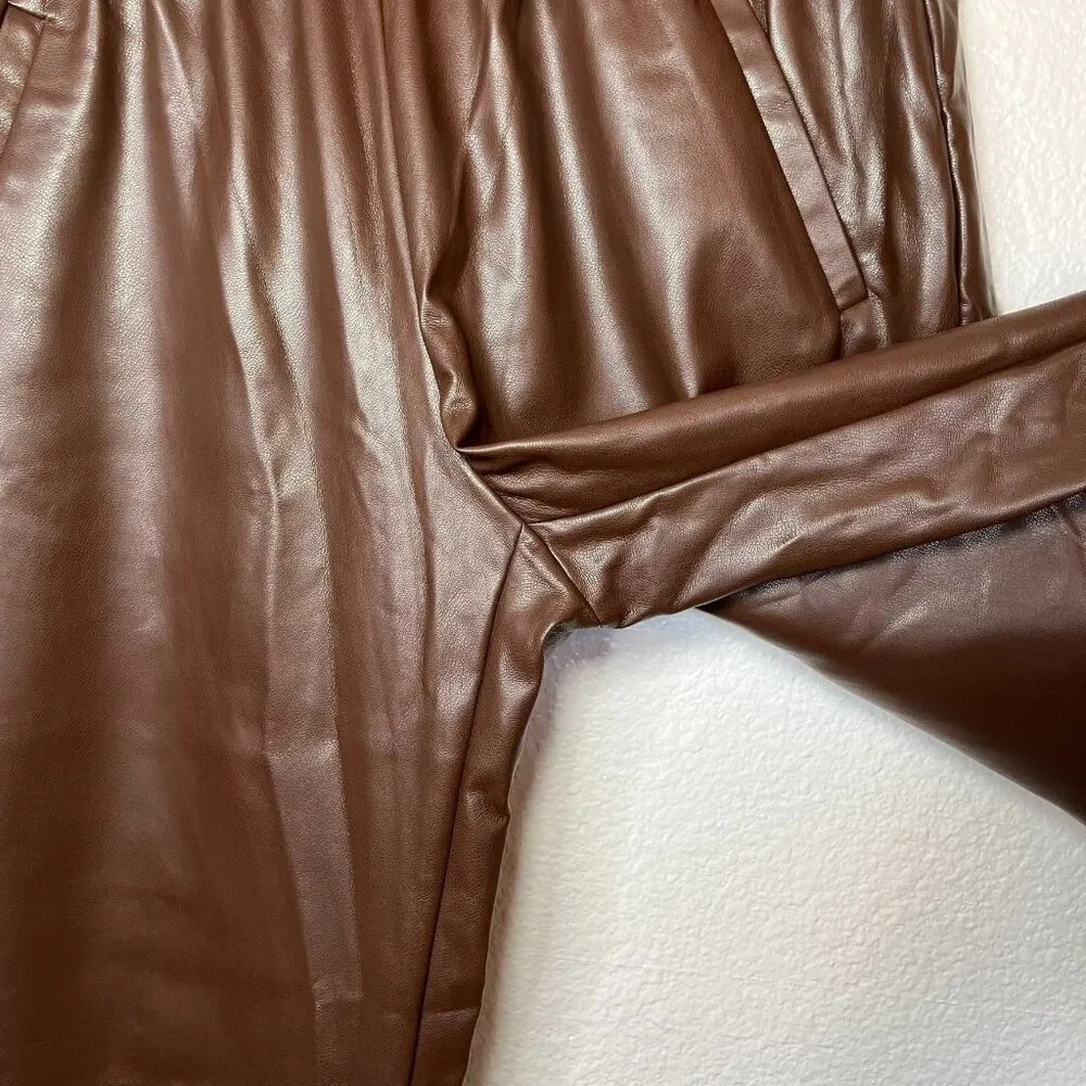 DKNY Jeans Brown Faux Leather Elastic Waist Pull On Pants Size M - Image 6