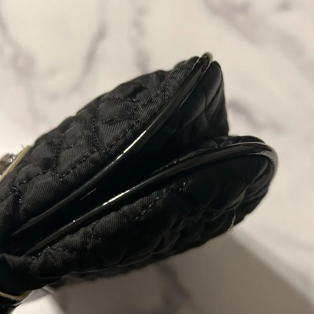 Vera Bradley Quilted Clutch Black Patent Leather Purse with Silver Tone Accents - Image 10