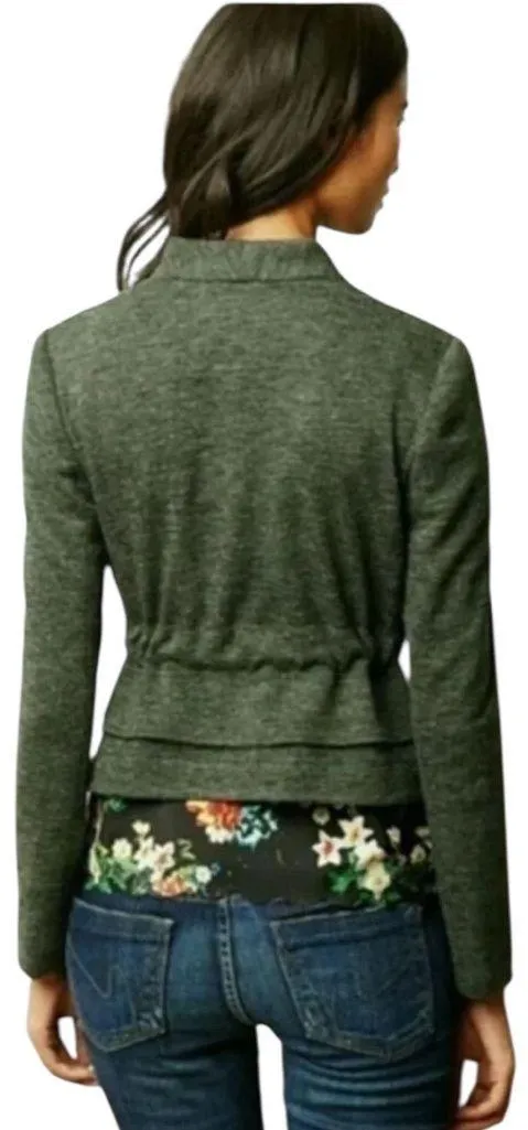 ANTHRO CARTONNIER Green Draped Open Front Tie Waist Peplum Blazer Jacket M - Image 2