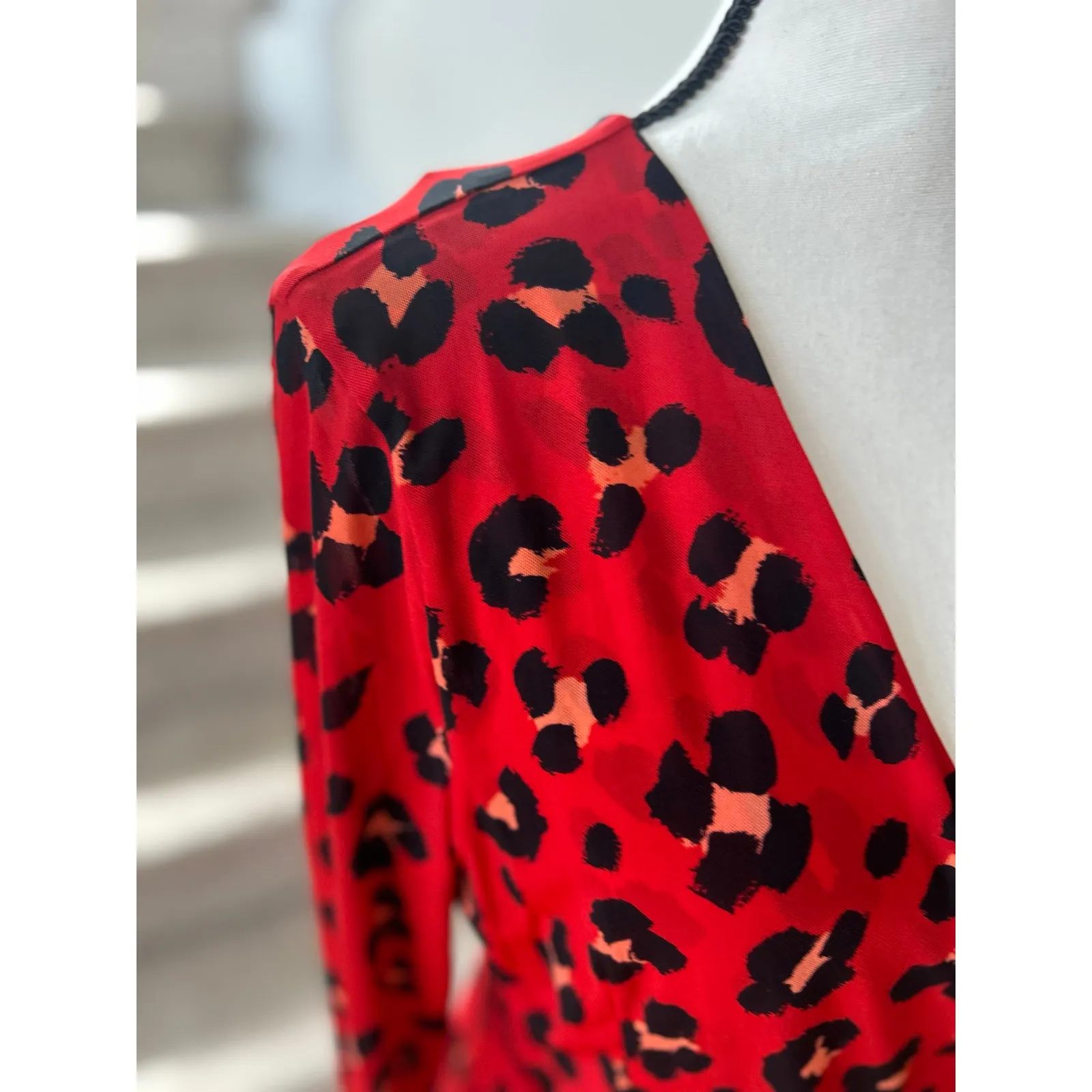 NWT Cabi Siren Wrap Dress Red Leopard Print Midi Long Sleeve - Image 2