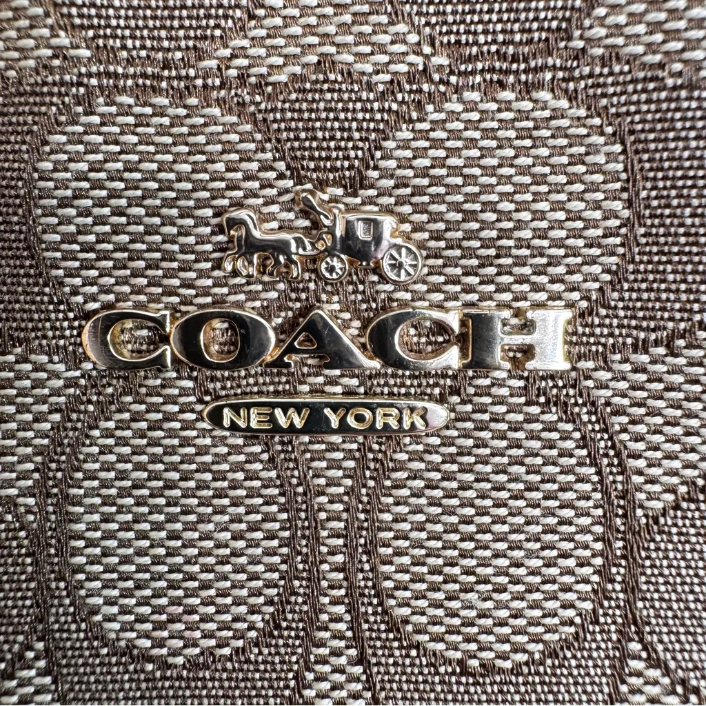 Coach Brown Signature Jacquard Zip Top Tote Shoulder Bag #F29958 - Image 5