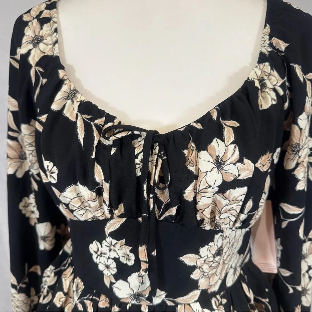 Black and ivory long sleeve corset top tiered floral ruffle dress size large NWT - Image 2