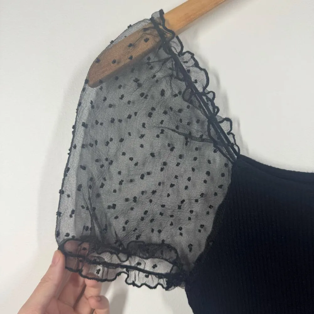 Altar'd State Top Women S Black Puff Sleeve Dark Romanic Feminine Ruffle Bratz - Image 4