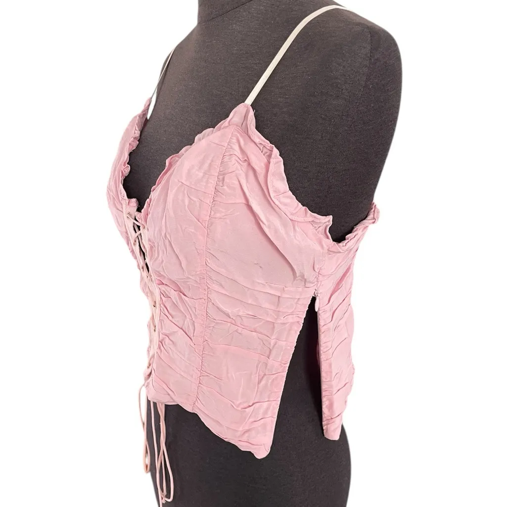 For Love & Lemons Palmetto Corset Cami Lace Up Tank Top Baby Pink Women’s Small - Image 4