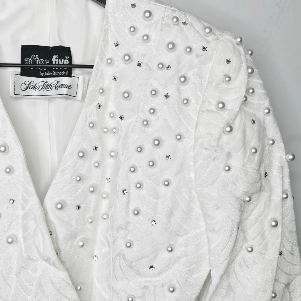 Saks Fifth Avenue After Five by Julie Duroche Vintage White Sparkle Suit Size 4 - Image 8