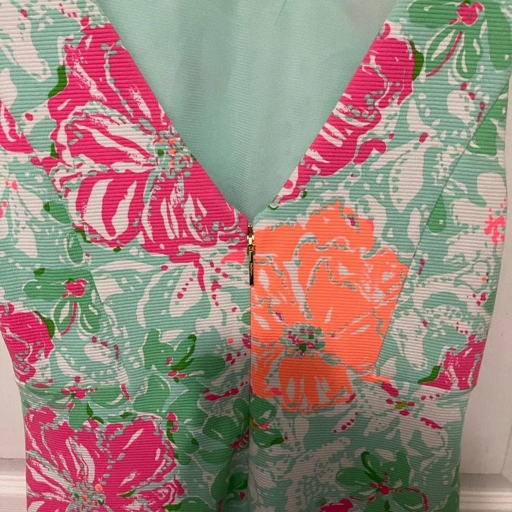 Lilly Pultizer Sleeveless Lined Ribbed Floral Summer Sheath Dress S - Image 5