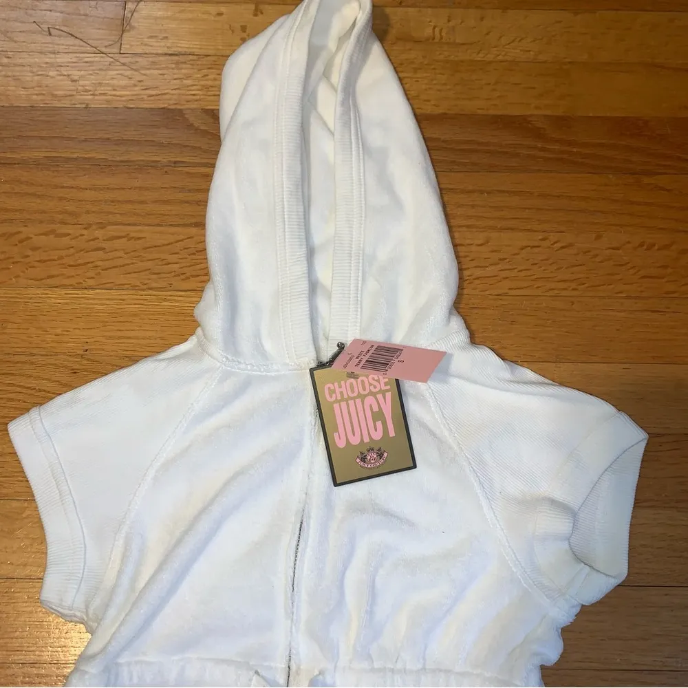 Juicy Couture Pam Gela Terry Zip Up Short Sleeve White Hooded Sundress Small - Image 4