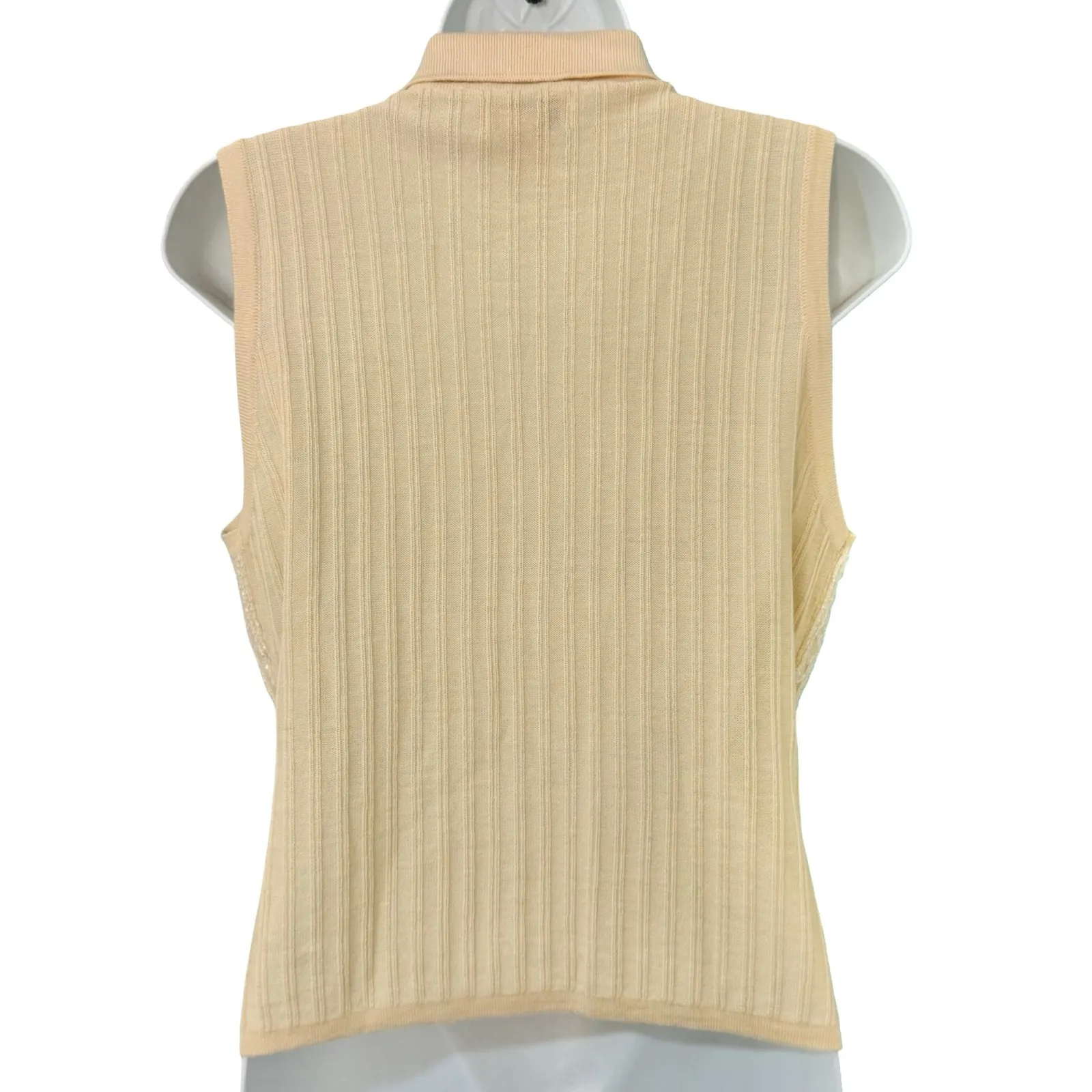 Vintage Banana Republic Cream Merino Wool Beaded Sleeveless Polo Sweater Tank L - Image 3