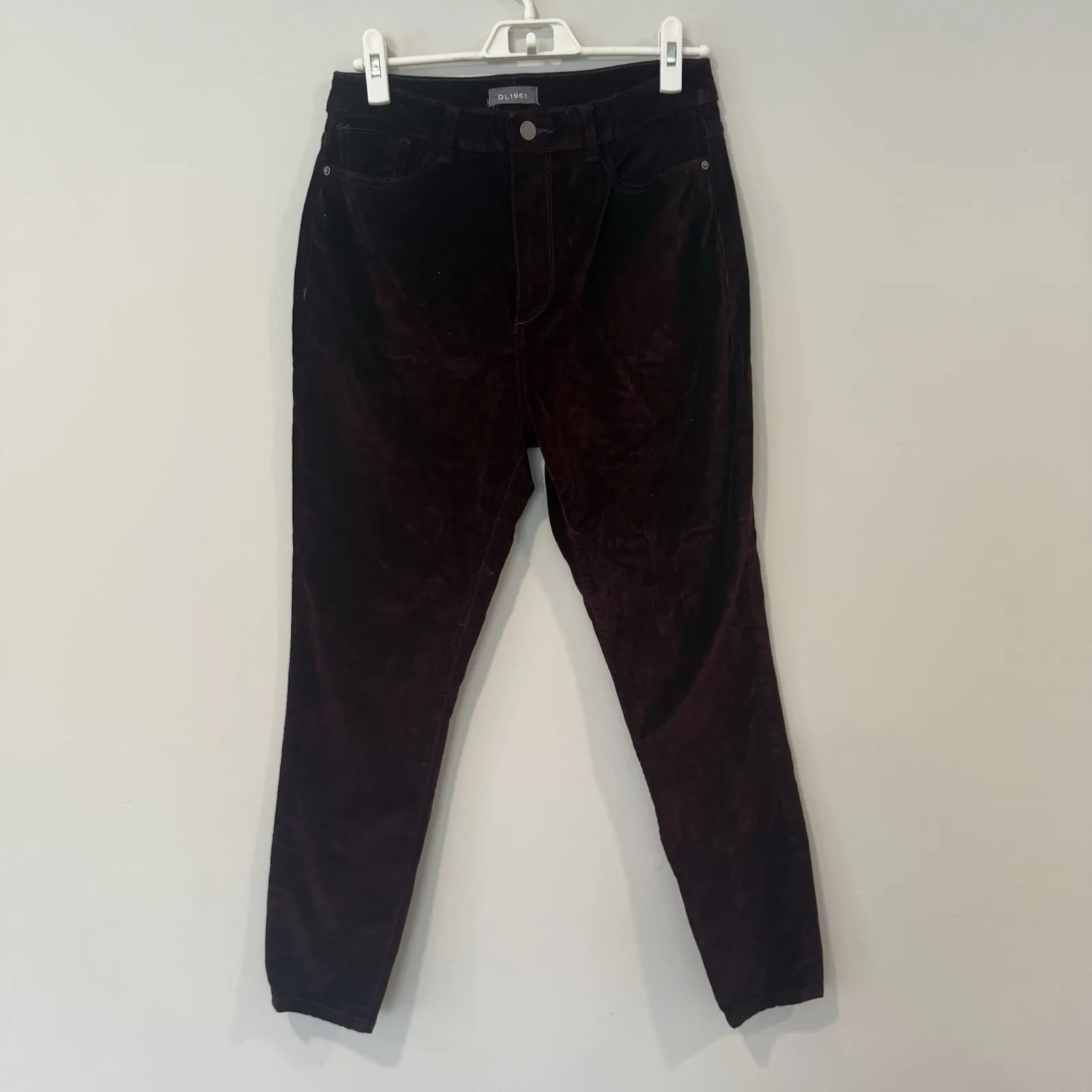DL1961 Pants Burgundy Velvet Hight Rise Ankle Skinny Instasculpt Size 30 2421 - Image 3