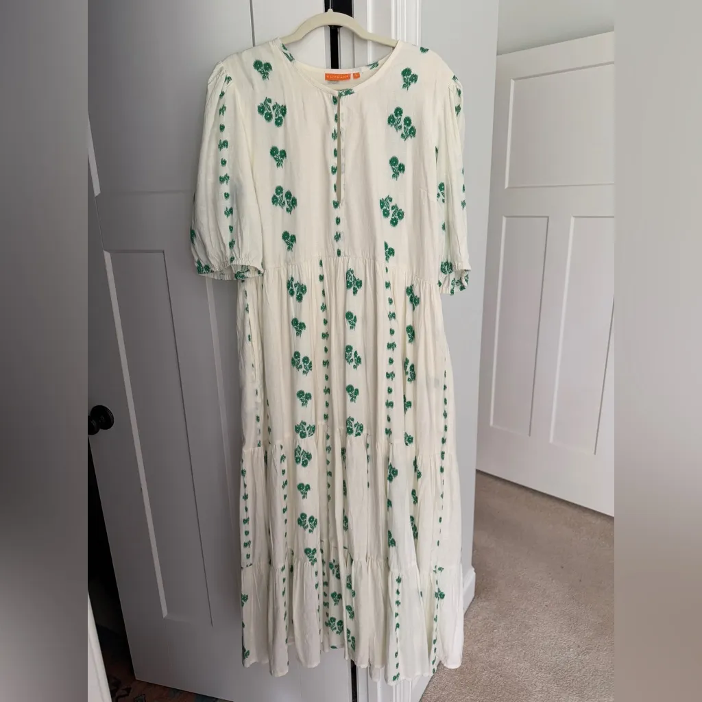 Oliphant Ivory Green Puff Sleeve Maxi Dress V Neck White Size L - Image 2
