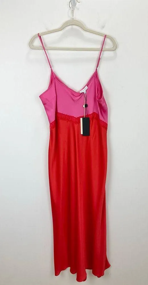 Gianni Bini DANNIJO Helena Satin Maxi Slip Dress Colorblock Pink Red US 12 NWT - Image 5