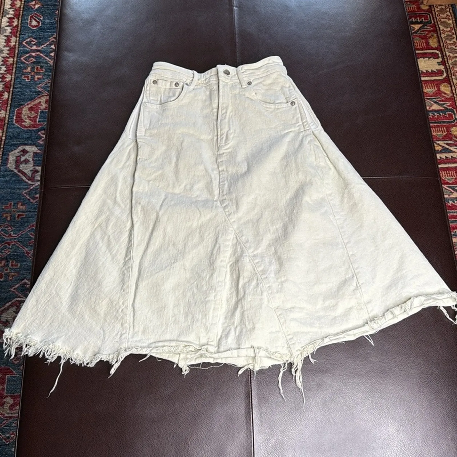 Free People Mint Green Peyton Distressed Denim Skirt - Image 2