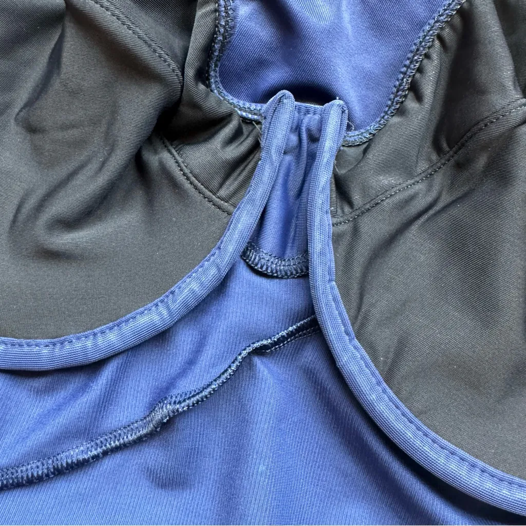 Miraclesuit Sanibel One Piece Swimsuit Sz 10 Navy Blue Side Ruched Faux Wrap - Image 10