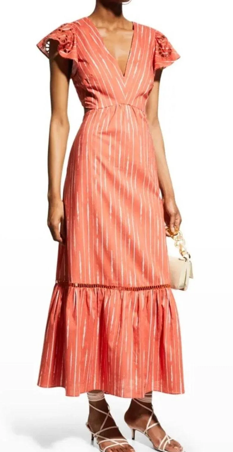 Sachin & Babi Georgia Striped Flutter-Sleeve Cutout Dress Orange Women’s Sz 6 - Image 1