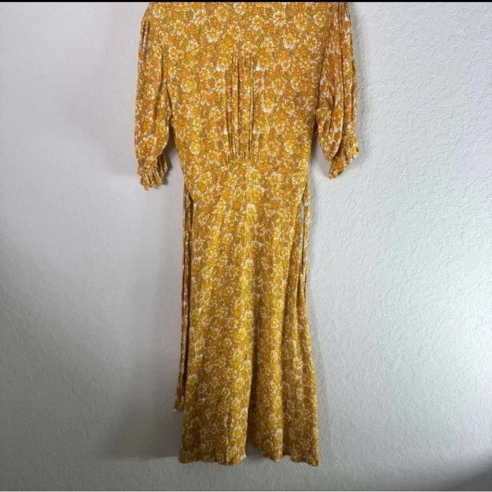 Faithfull the Brand Yellow Floral Midi Dress XS - Image 7