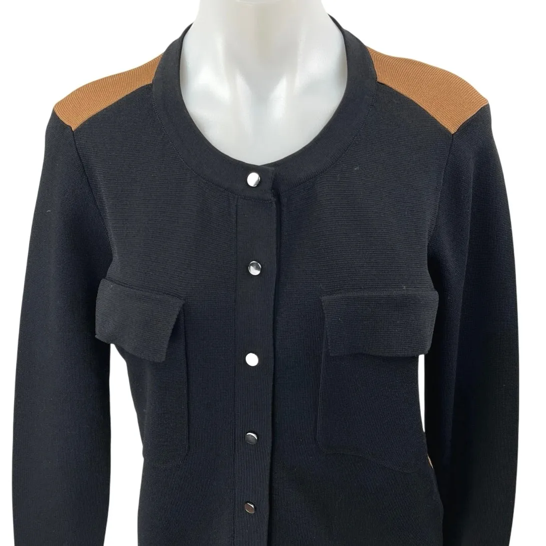 Gerard Darel Black Tan Long Sleeve Colorblock Button Down Cardigan Sweater Top 2 - Image 3