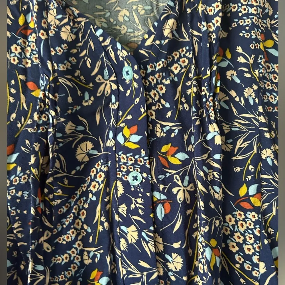 Maeve Anthropologie Floral Flowy Boho Button Up Tie Neck Blouse Top Size X-Small - Image 4