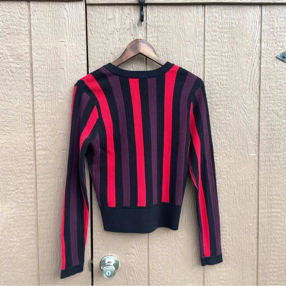 CABi Womens Sweater Black Stripe Royal Pullover Multicolor V-neck Size Medium - Image 4