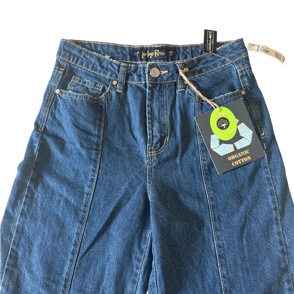 Wide Leg Jeans Organic Cotton Sz 1 High Rise Flare Blue Denim 90s bohemian - Image 4