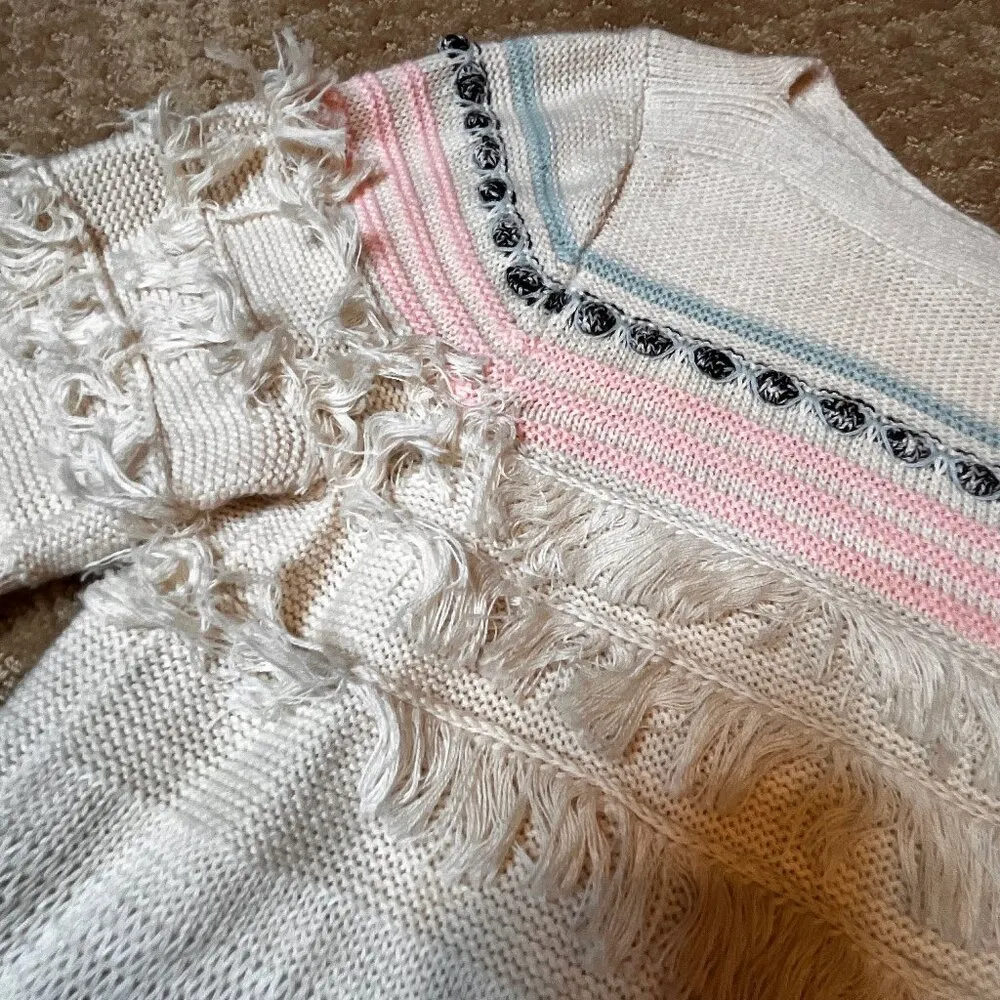 LOFT Fringe Sweater SZ M Boho Officecore Work Casual Trendy Bohemian Lightweight - Image 3
