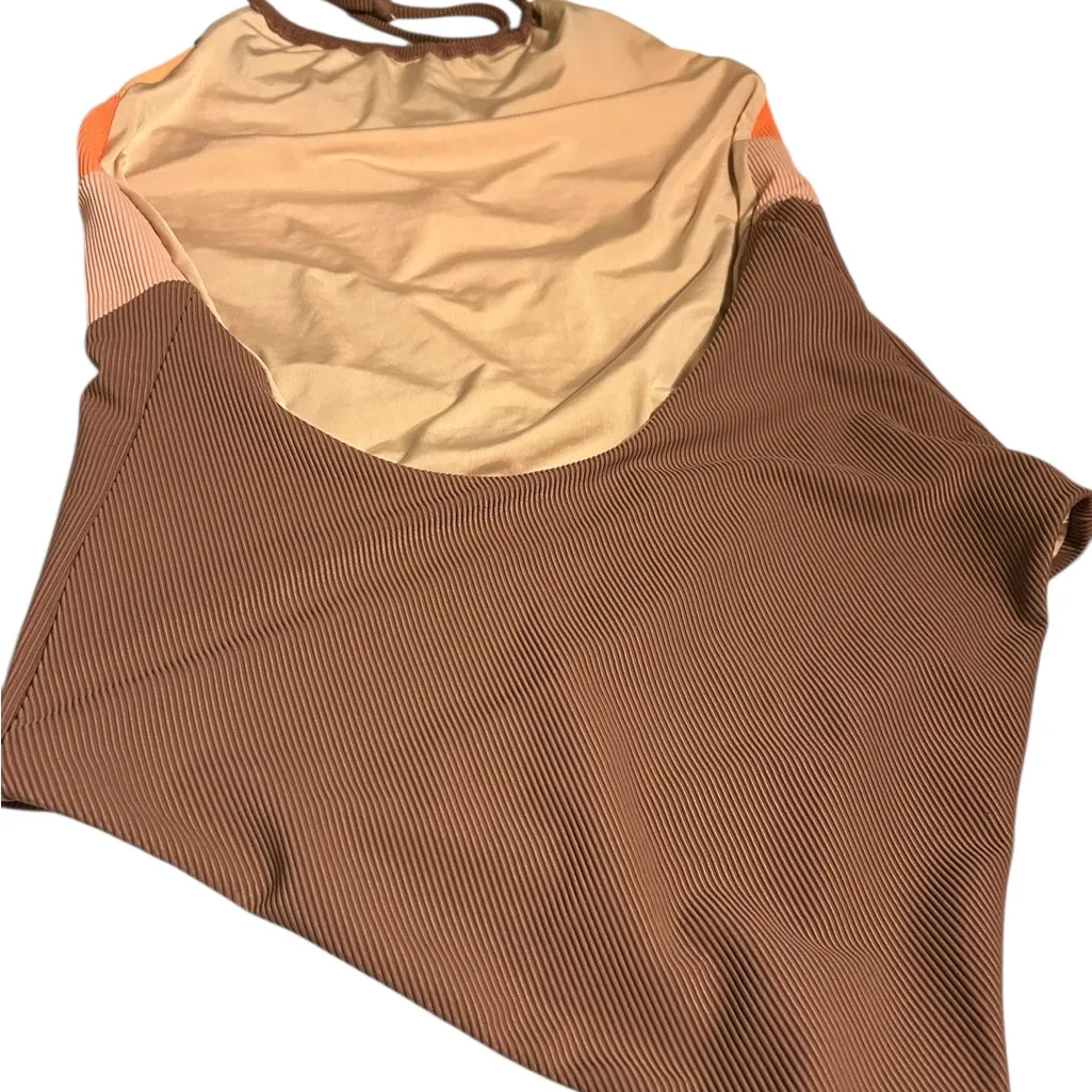 New beach riot melena swimsuit one piece brown peach orange colorblock Medium - Image 7