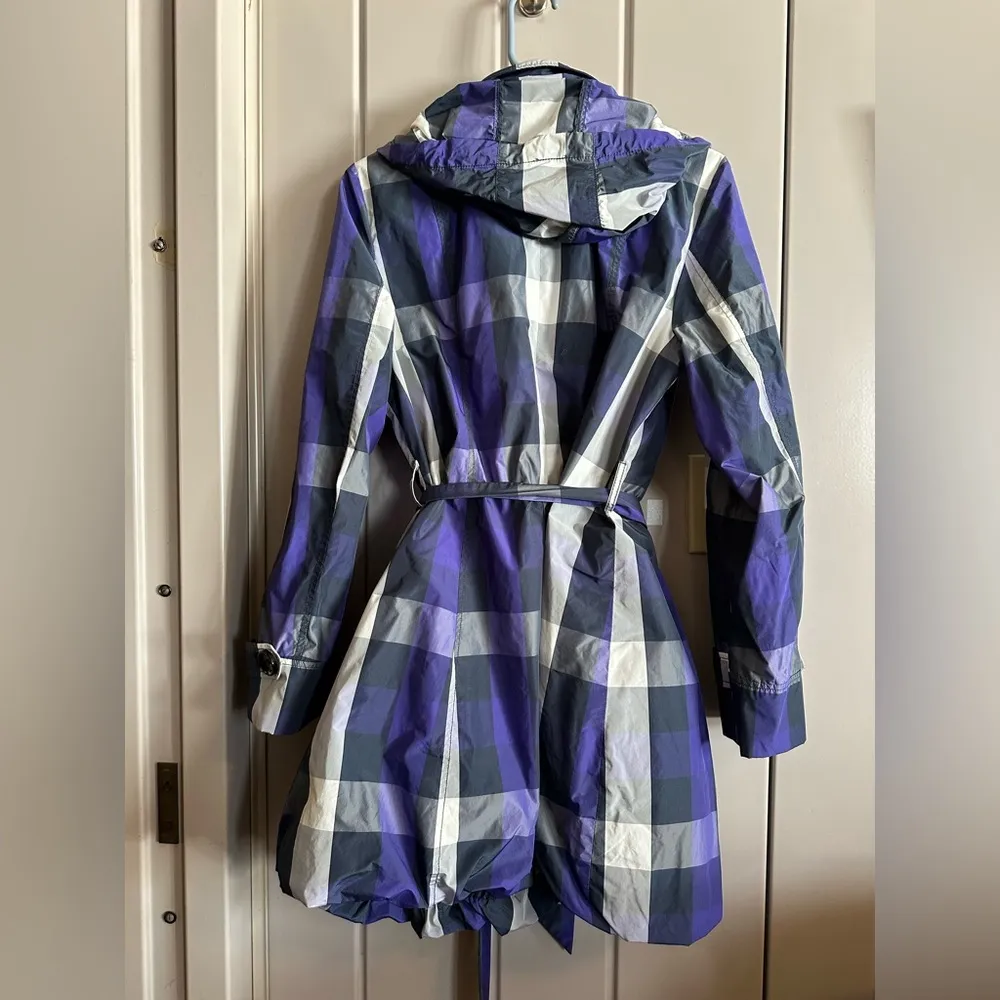 Michael Michael Kors Purple Plaid Belted & Hooded Coat Size 10 spring summer Blue - Image 2