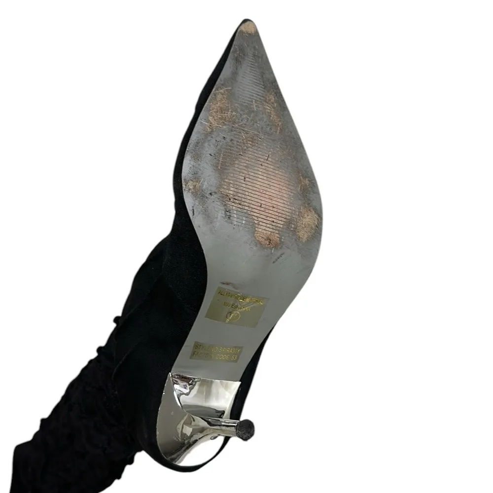 Wild Rose Black Stretch Lycra Quilted Knit Sock Mirrored Stiletto Boots Women 11 - Image 5