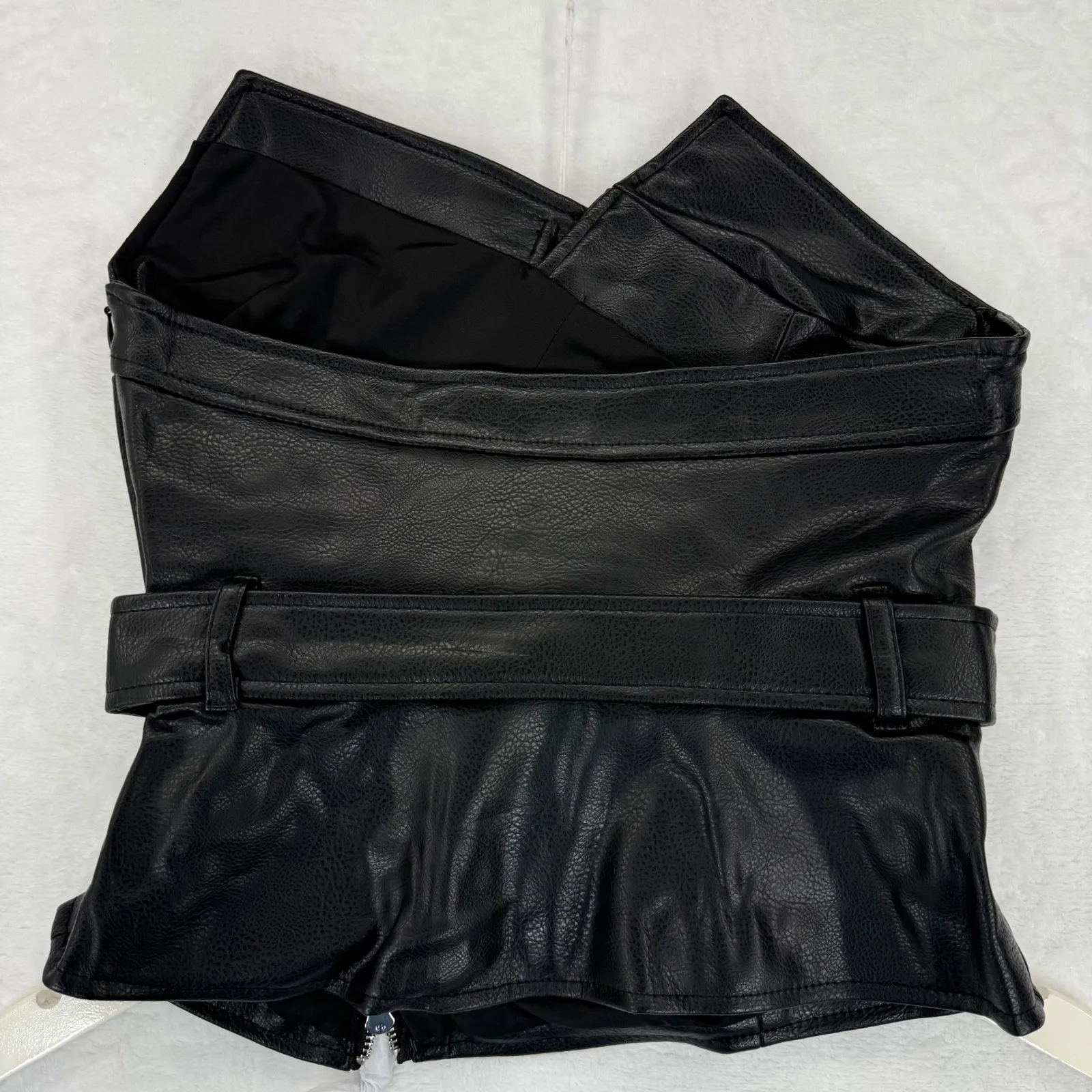 ZARA Black Faux Leather Corset Top Belted Moto Style Women S NWOT - Image 8