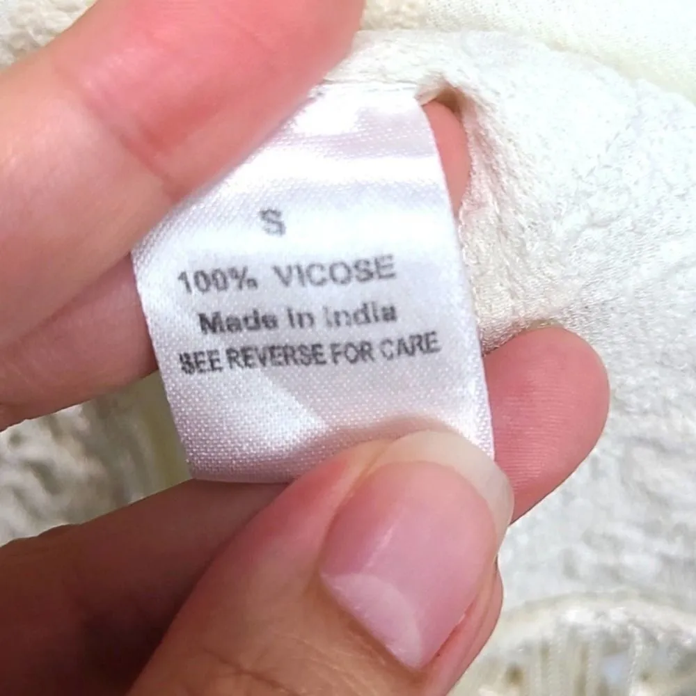 Love Sam Fringe V-neck Cream Ivory 3/4 Sleeve Blouse Size Small‎ - Image 5