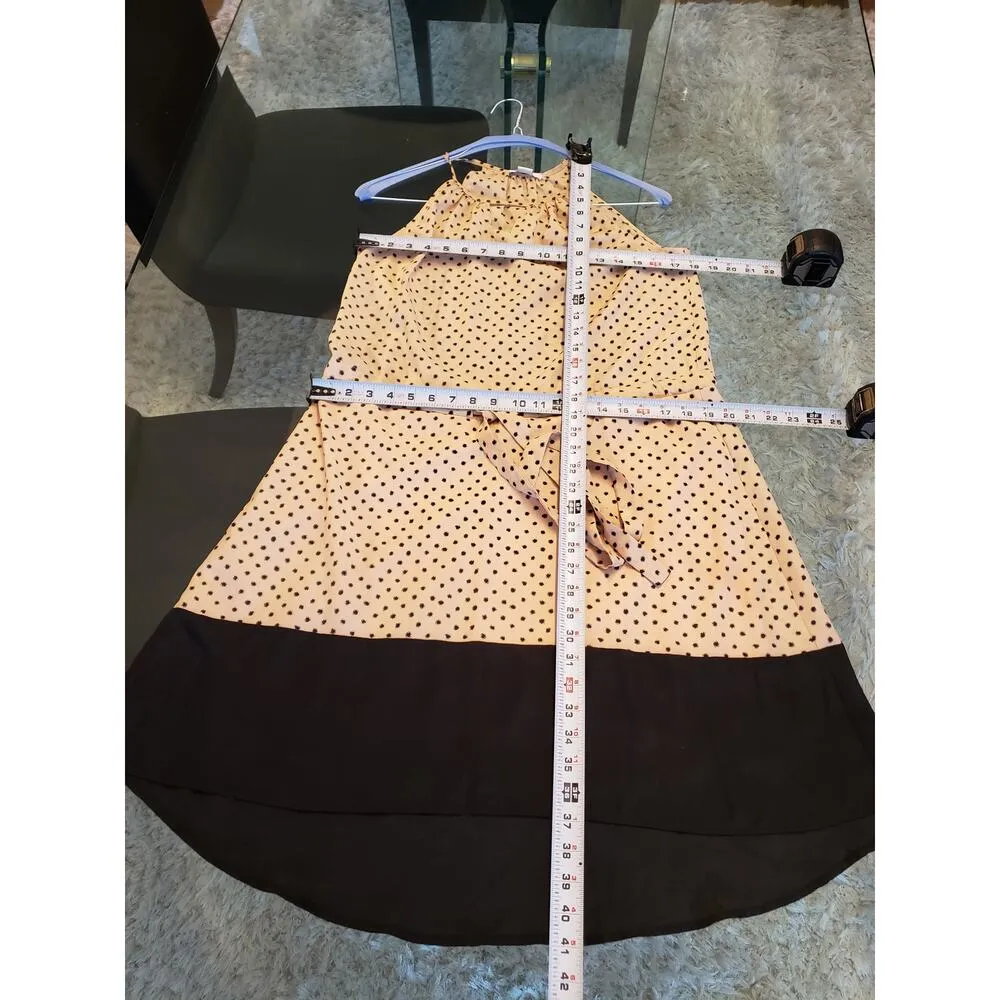 Bar III Knee Length Dress Women Large Beige Black Polka Dot Sleeveless Tie Waist - Image 7