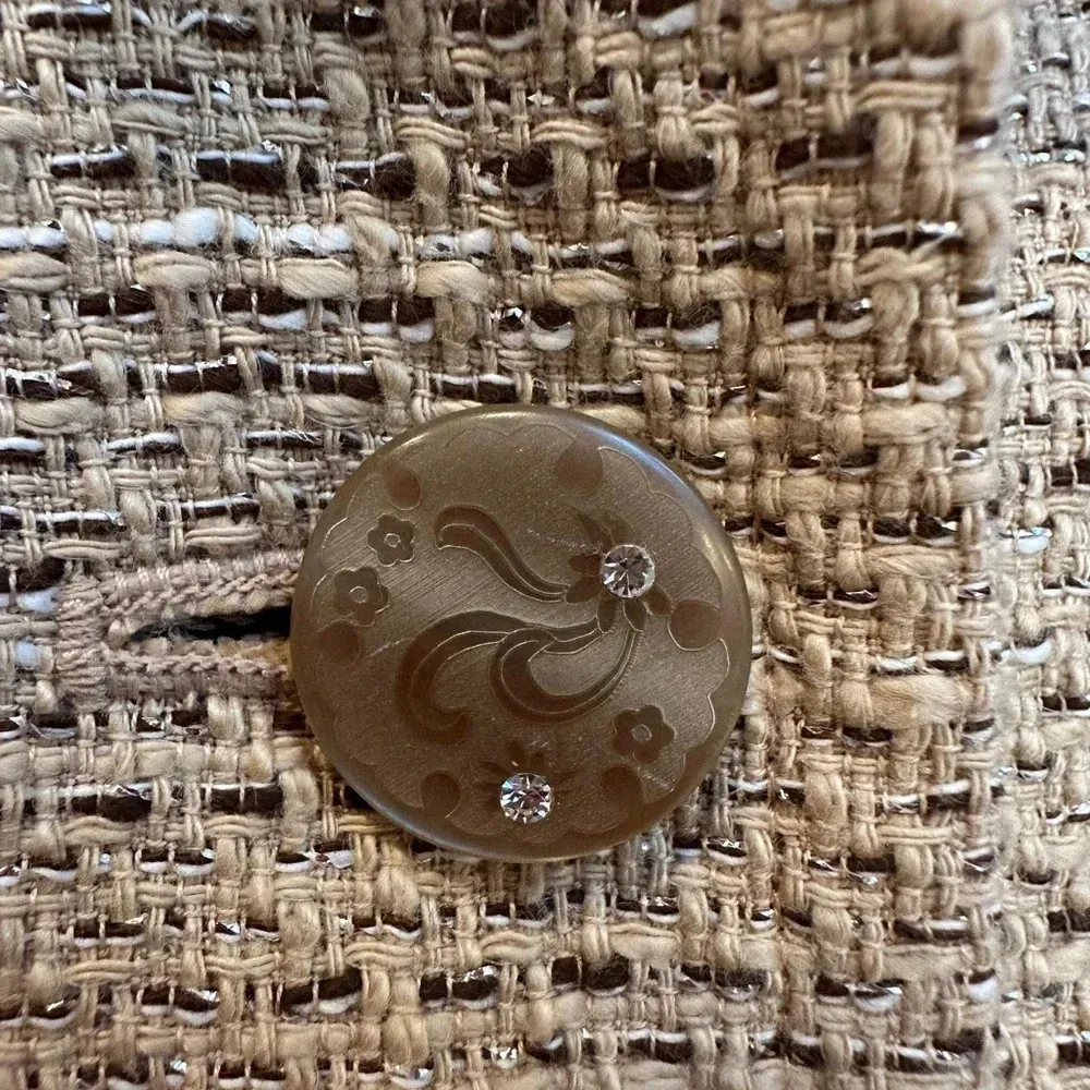 Context Tan Beige Gold Metallic Tweed Blazer Jacket Floral Lining Size 14 - Image 10