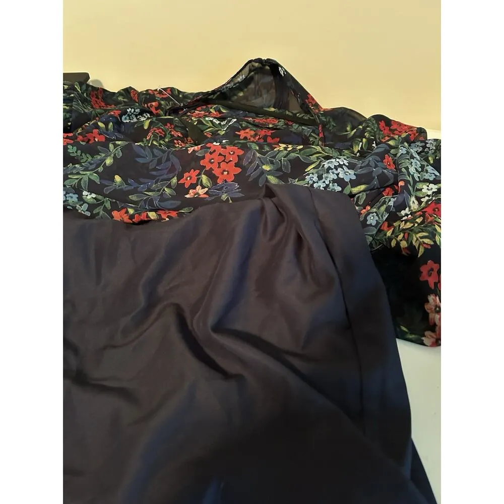 Lauren Ralph Lauren Floral Dress LRL Navy Red Babydoll 2 Pc Bell Sleeve sz 12 - Image 10