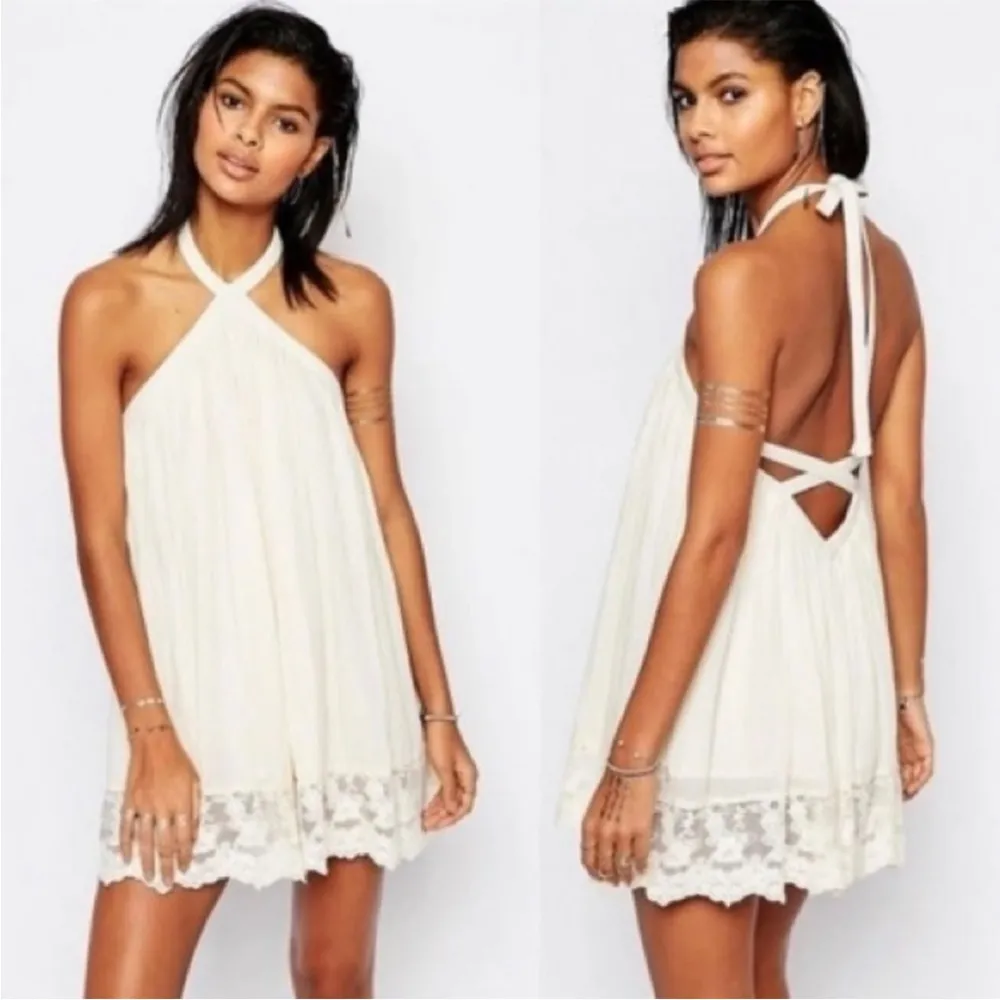 Tularosa Holden Halter Mini Dress Sleeveless Lace Trim Cream Size Small - Image 2