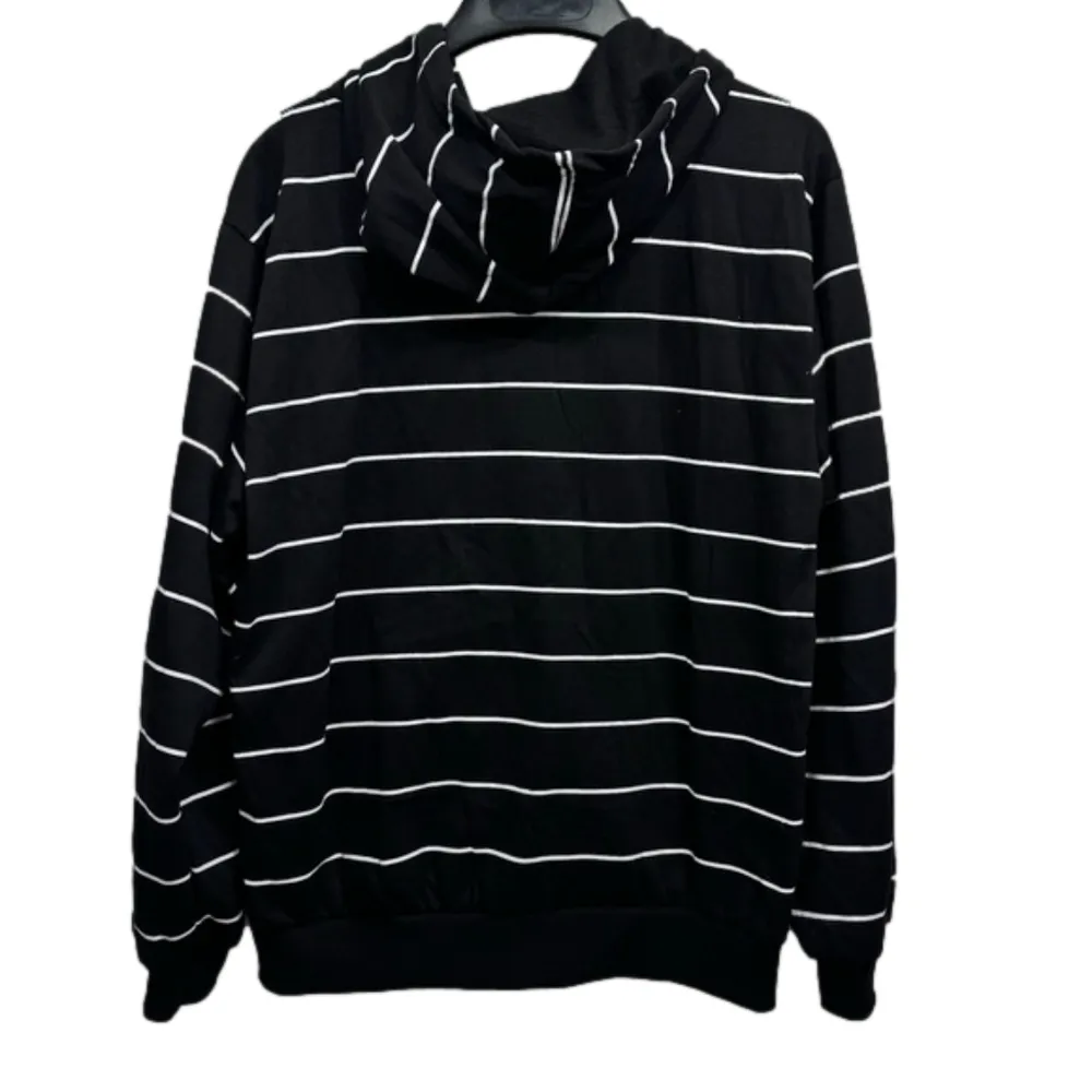Black and White Striped Zip Front Hoodie Women’s by Advance Apparels Sport Size M - Image 3