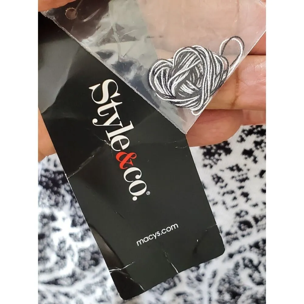 Style&Co. White & Black Rayon Round Neck Long Sleeve Knee Length Sweater Dress S - Image 9