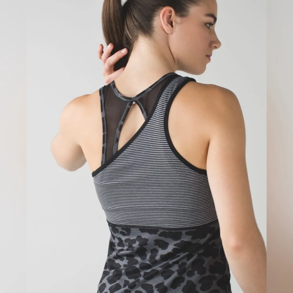 Lululemon Meshed Up Tank Top One Shoulder Leopard Striped Mini Pop Black Gray 6 - Image 6