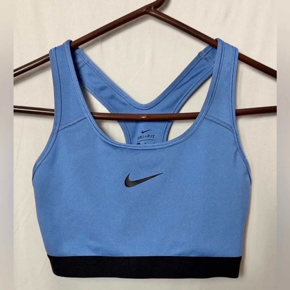 Nike Women's Dri-Fit Blue and Black Racerback Sports Bra Size Medium - Image 2