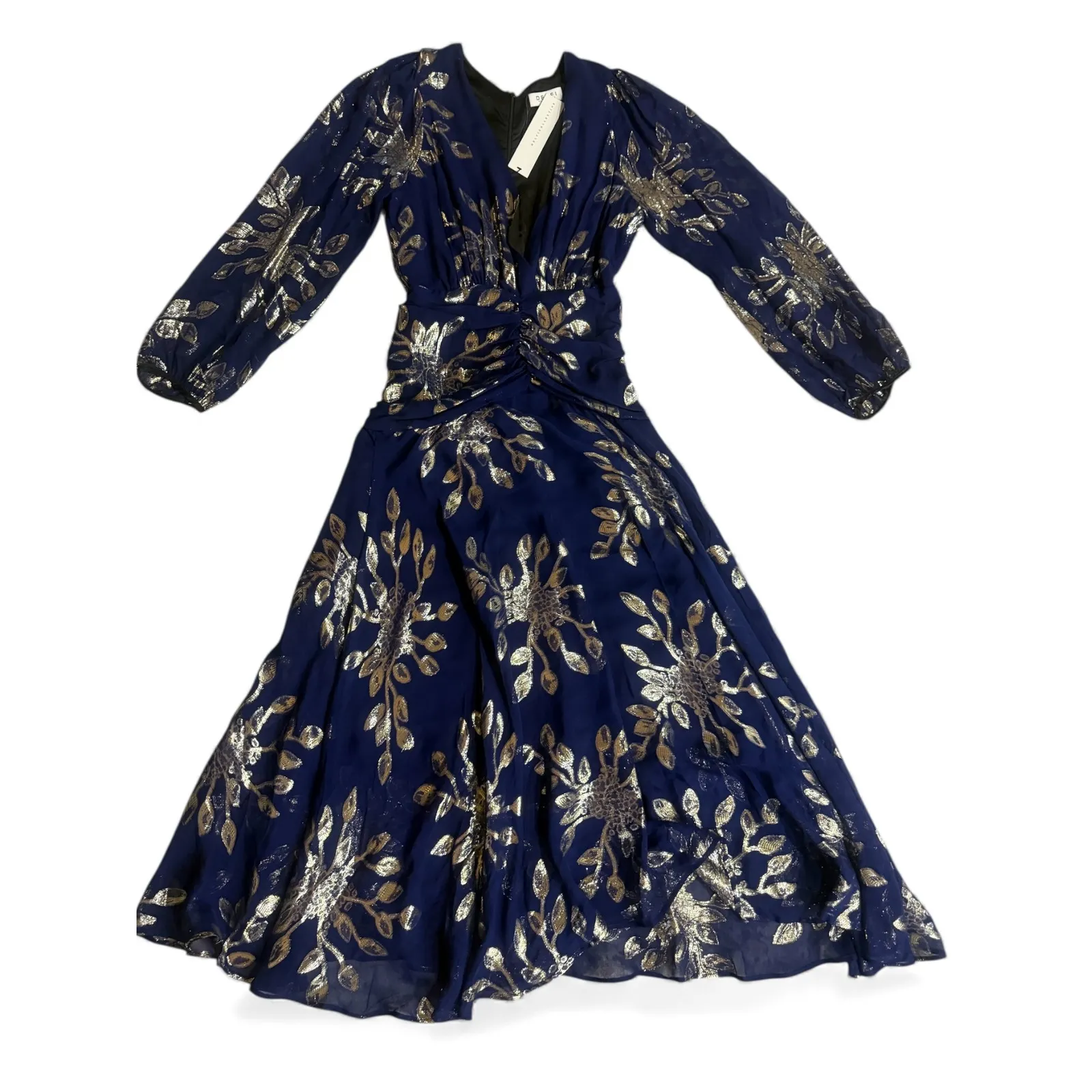 Delfi Collective Lizette Silk Chiffon Midi Dress Navy Gold XS Blue - Image 2