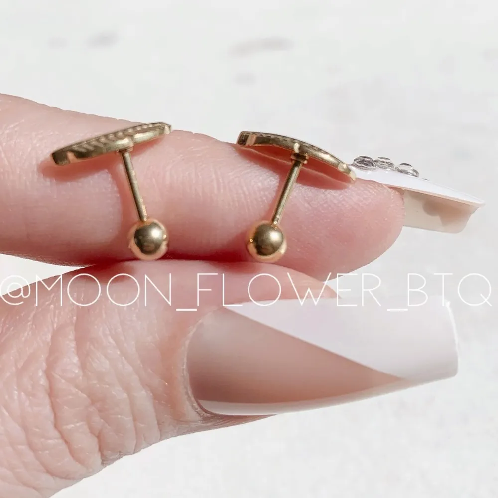 Gold Feather Barbell Stud Earrings - Image 3
