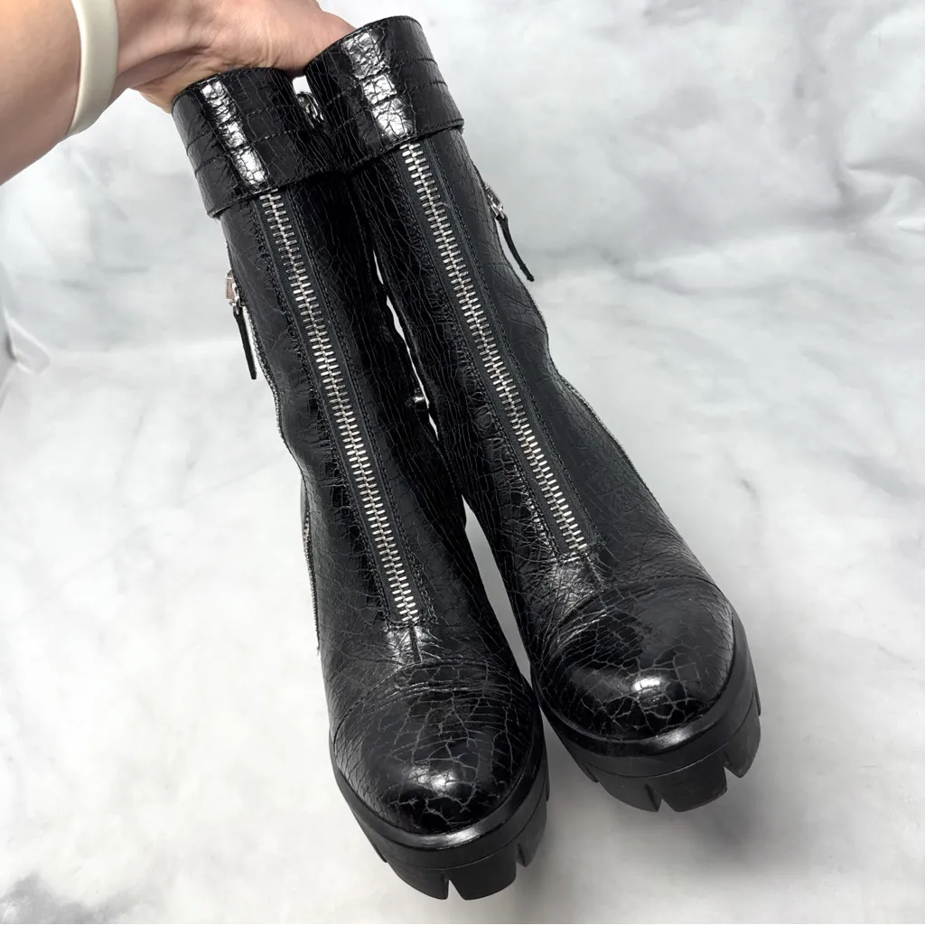 Giuseppe Zanotti Kassy Gintonic Croc Platform Block Heel Moto Biker Boots Black - Image 5