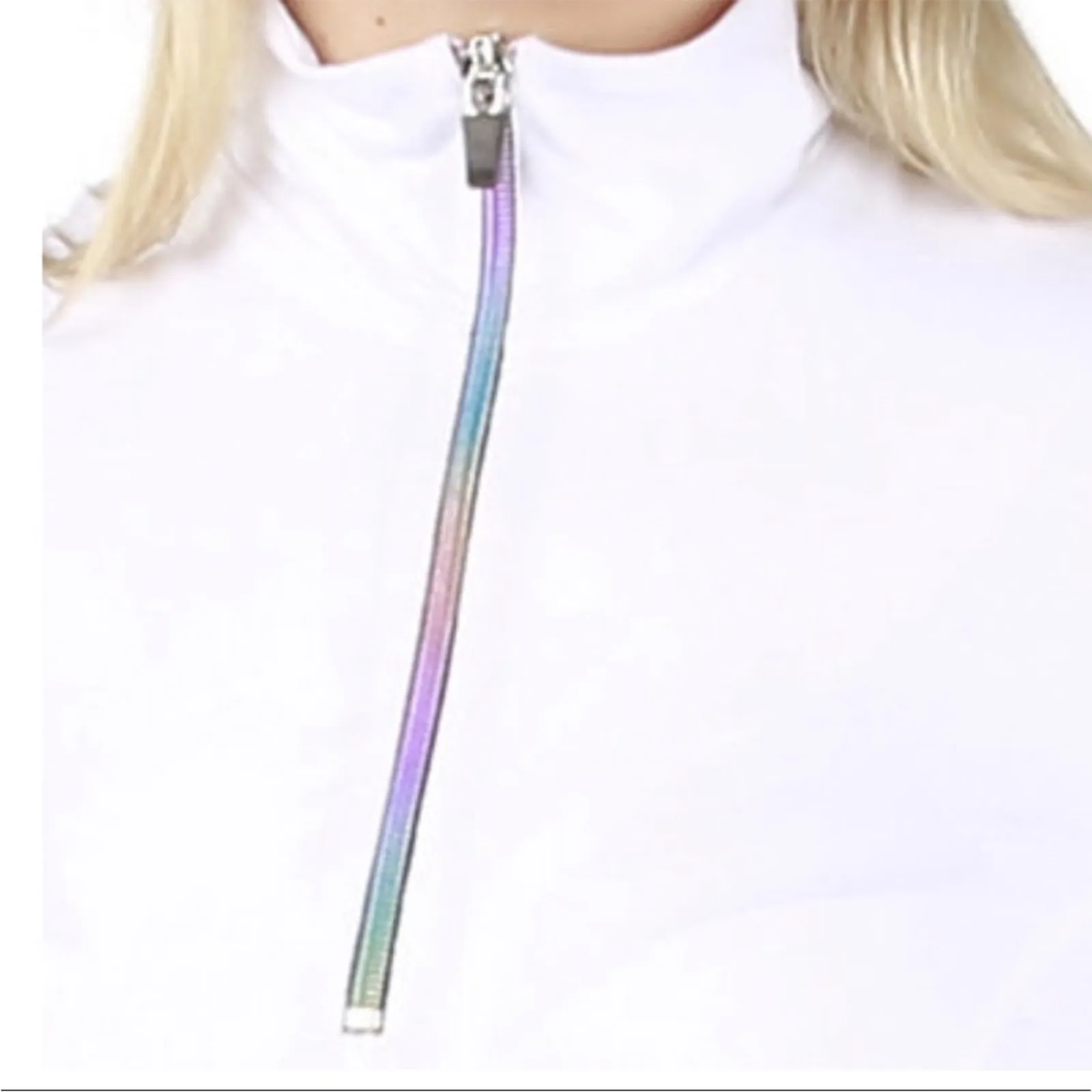 Snow Angel white rainbow quarter zipper long sleeve pullover sweater MEDIUM - Image 4