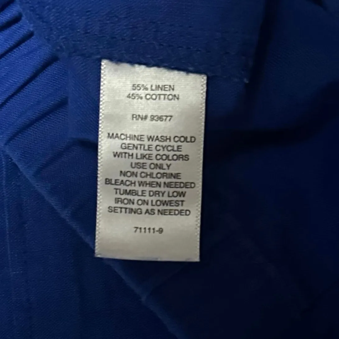 Liz Claiborne Wide Leg Linen Blend Woven Pant Women L Blue Elastic Waist Pockets - Image 8