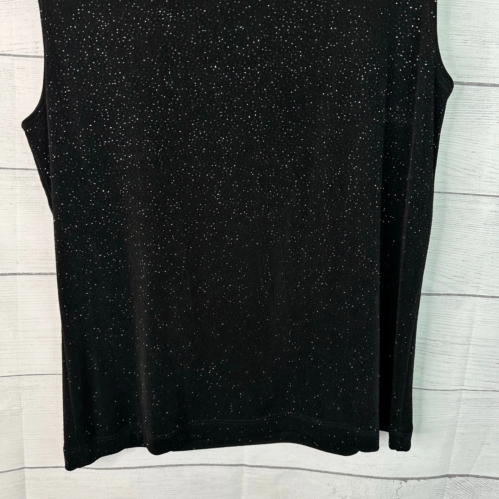 Chicos Travelers Womens size 2 US Large 12 Sparkly Slinky Tank Top Black - Image 4