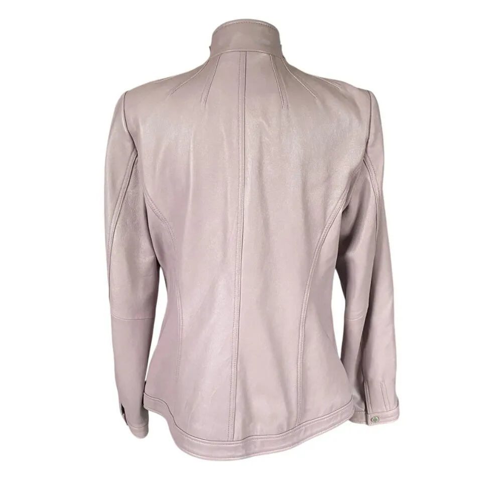 Bradley by Bradley Bayou long sleeve zip up soft rose pink/purple leather jacket - Image 5