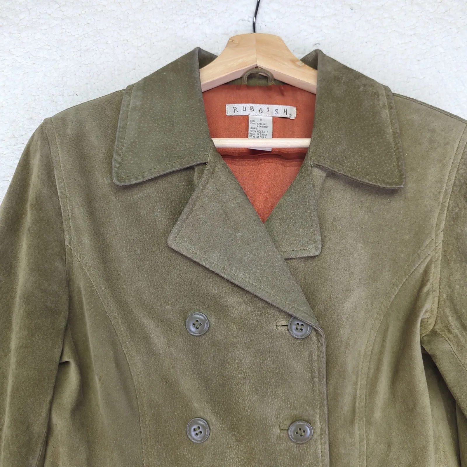 Rubbish Genuine Leather Olive‎ Green Suede Double Breasted Jacket Women's Small - Image 3